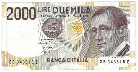 Taliansko 2.000 LIRE 24.10.1990 - podpisy: Ciampi & Speziali - writings, stav F (SB)	 